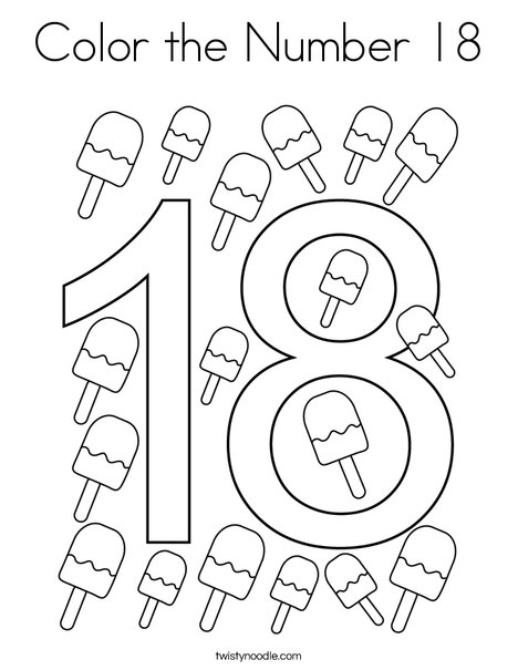 color the number 18 coloring page twisty noodle