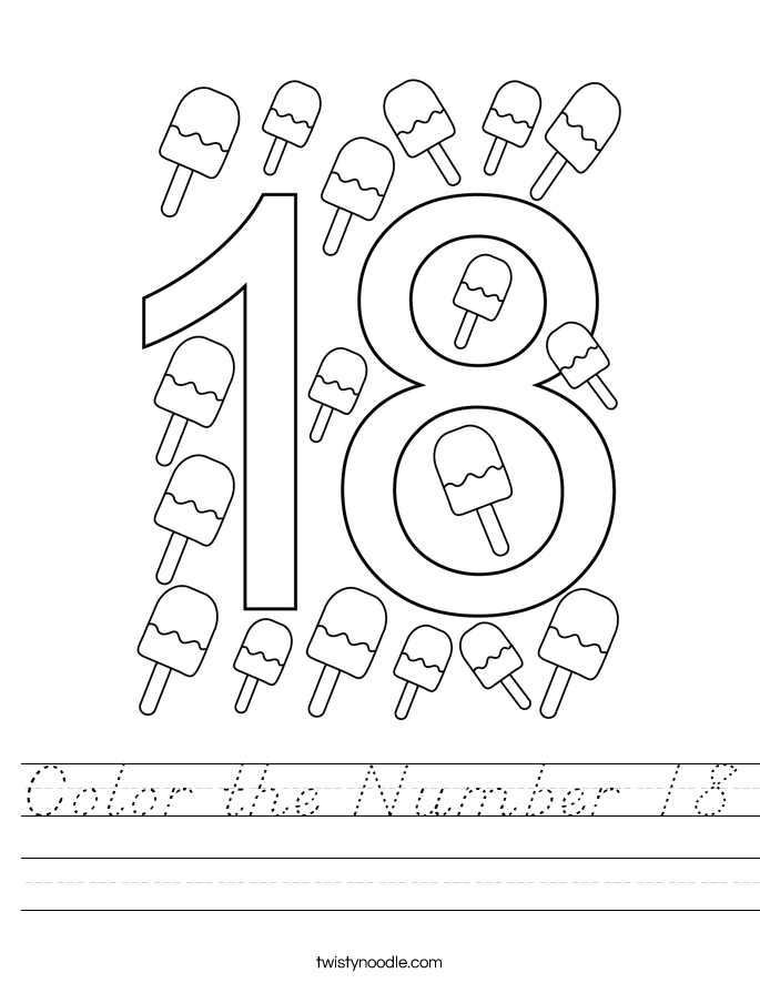 Color the Number 18 Worksheet