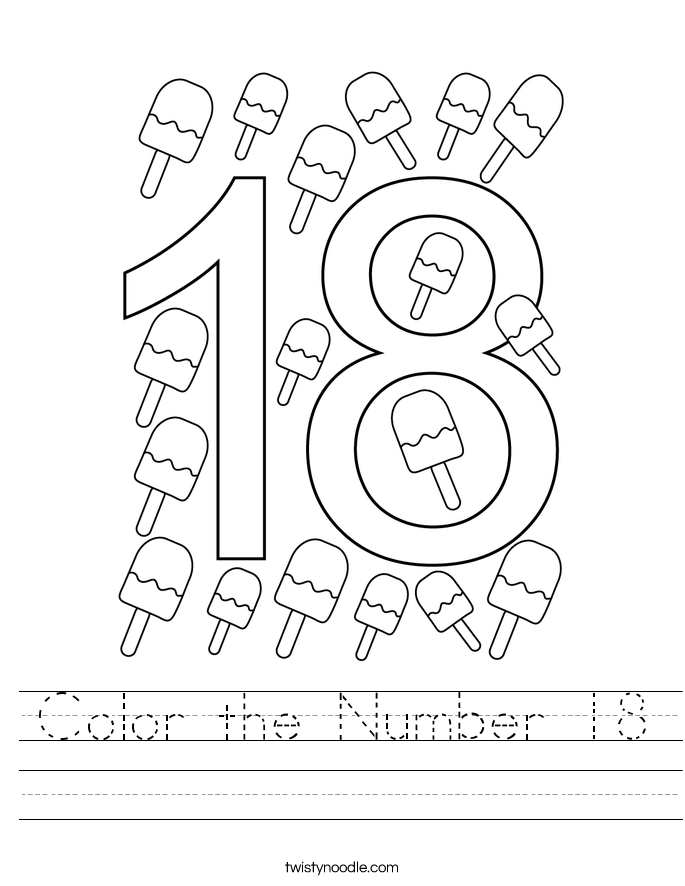 Color the Number 18 Worksheet