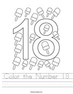 Color the Number 18 Handwriting Sheet