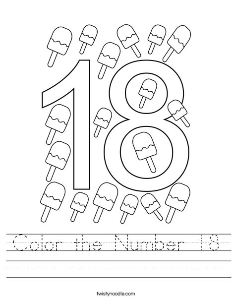color the number 18 worksheet twisty noodle