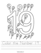 Color the Number 19 Handwriting Sheet