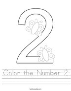 kinder 2 worksheet Color the Number 2 Handwriting Sheet