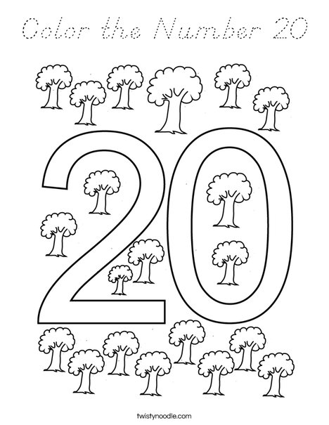 Color the Number 20 Coloring Page - D'Nealian - Twisty Noodle