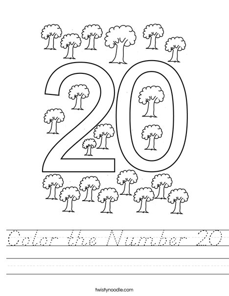 Color the Number 20 Worksheet
