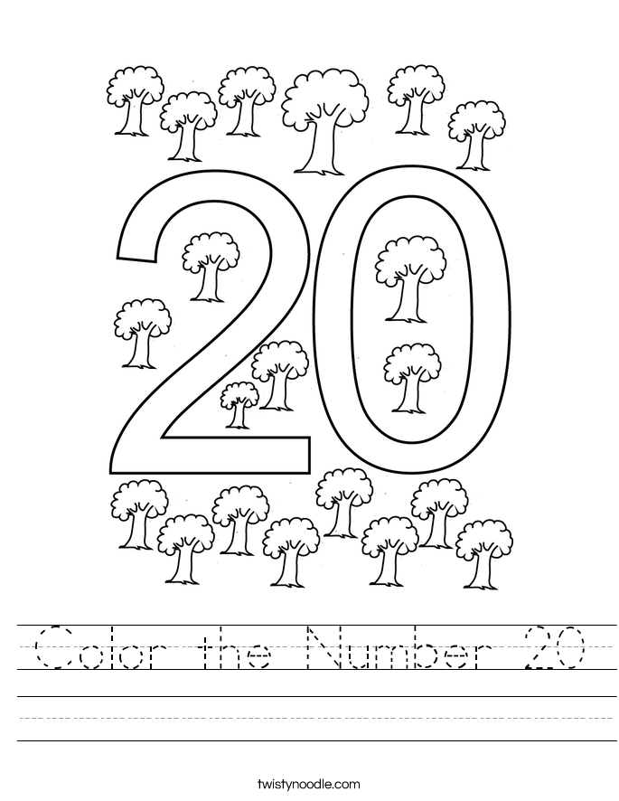 color the number 20 worksheet twisty noodle