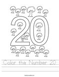 Color the Number 20 Worksheet