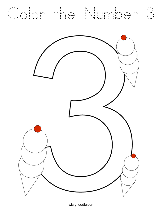 Color The Number 3 Coloring Page - Tracing