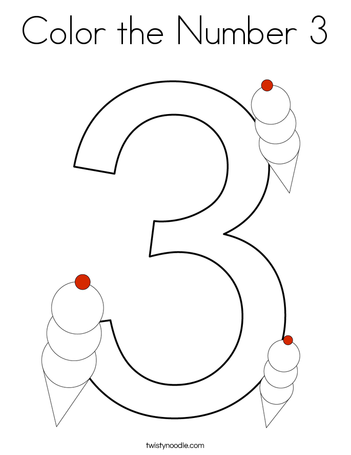 color the number 3 coloring page twisty noodle