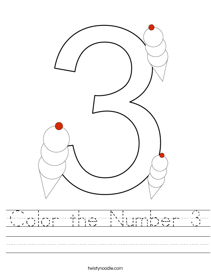 Color the Number 3 Worksheet