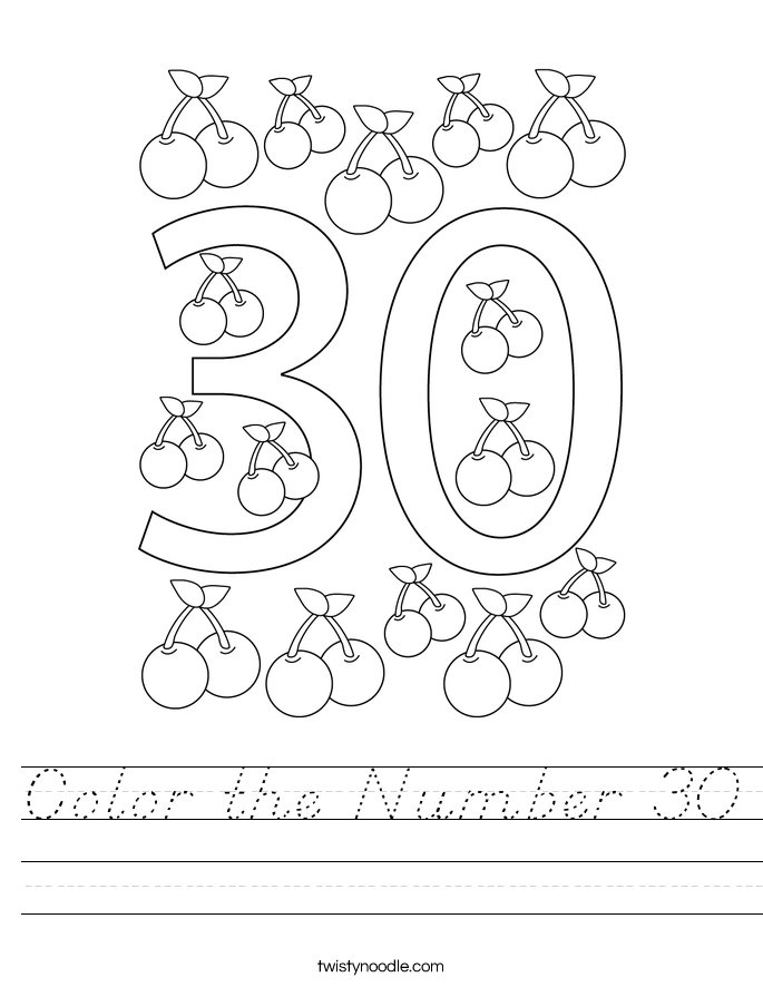 Color the Number 30 Worksheet