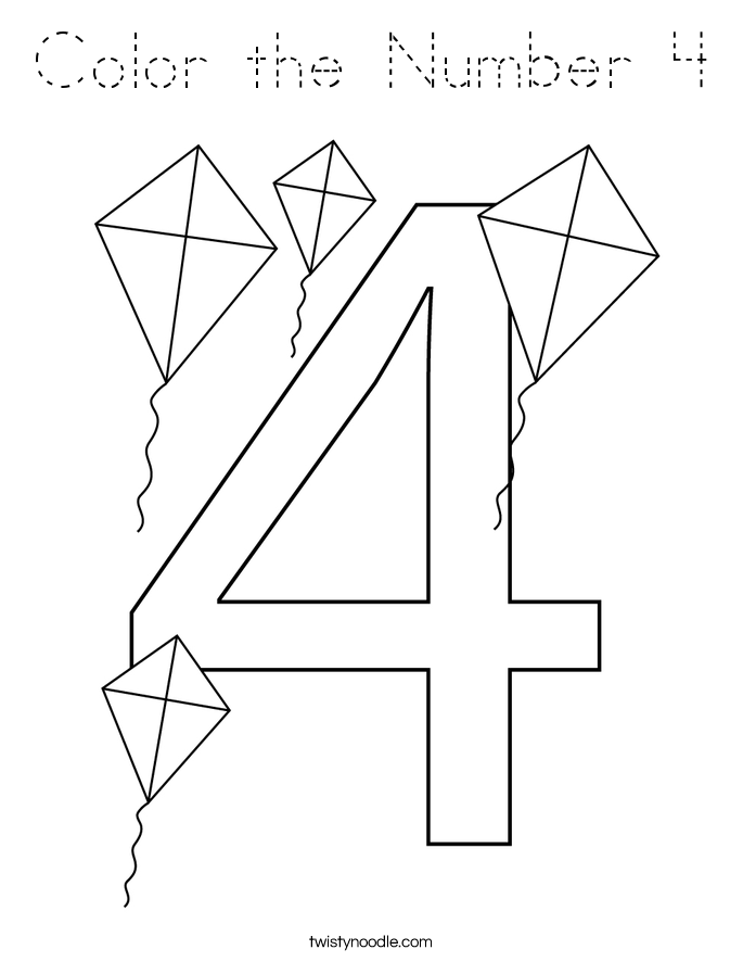 color the number 4 coloring page tracing twisty noodle