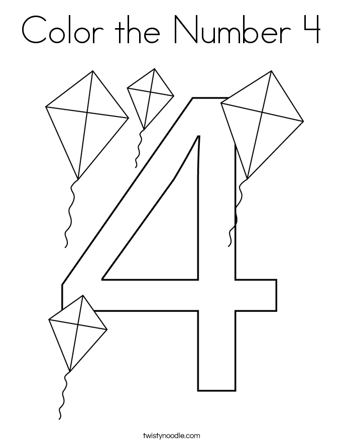 Download Color the Number 4 Coloring Page - Twisty Noodle