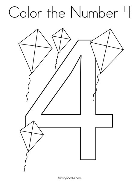 Color the Number 4 Coloring Page - Twisty Noodle Color the Number 4 Coloring Page - Twisty Noodle