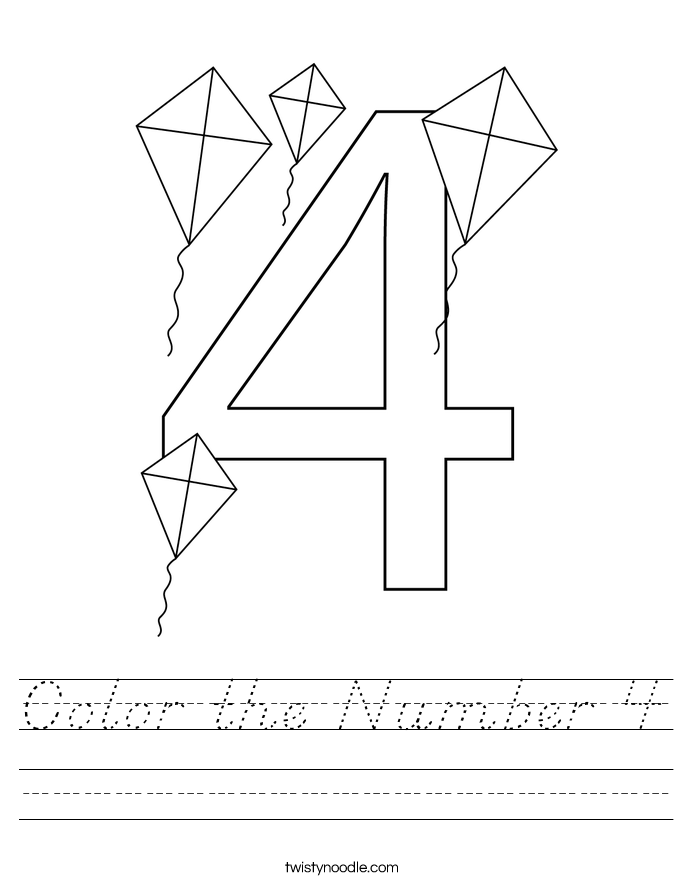 Color the Number 4 Worksheet