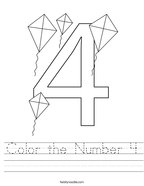 Color the Number 4 Handwriting Sheet