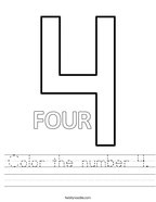 Color the number 4 Handwriting Sheet