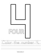 worksheet for kindergarten number 4 Color the number 4 Handwriting Sheet