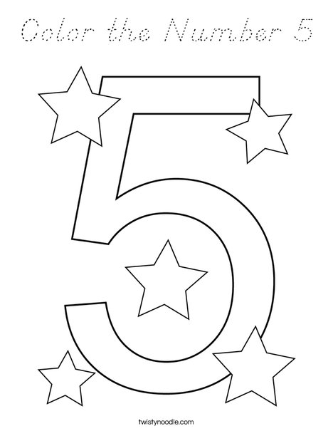Color the Number 5 Coloring Page - D'Nealian - Twisty Noodle