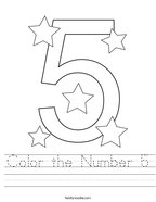 Color the Number 5 Handwriting Sheet