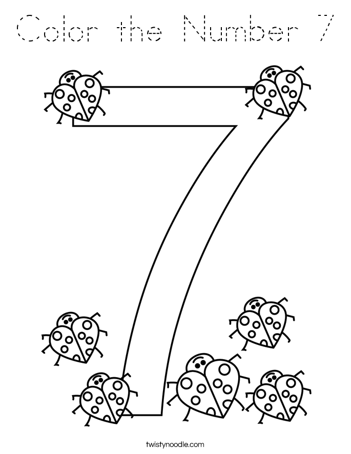 Color the Number 7 Coloring Page Tracing Twisty Noodle