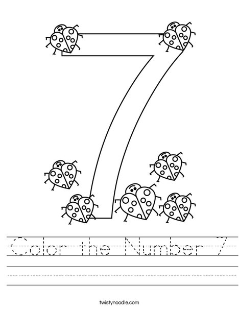 color the number 7 worksheet twisty noodle