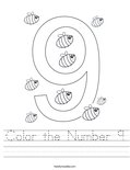 Color the Number 9 Worksheet