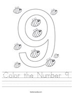 Color the Number 9 Handwriting Sheet