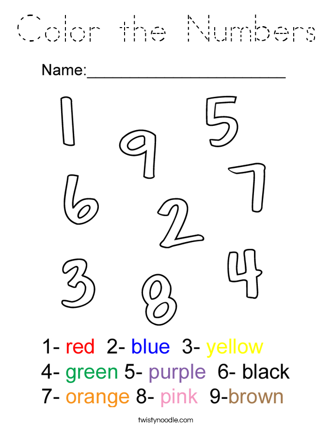 color the numbers coloring page tracing twisty noodle