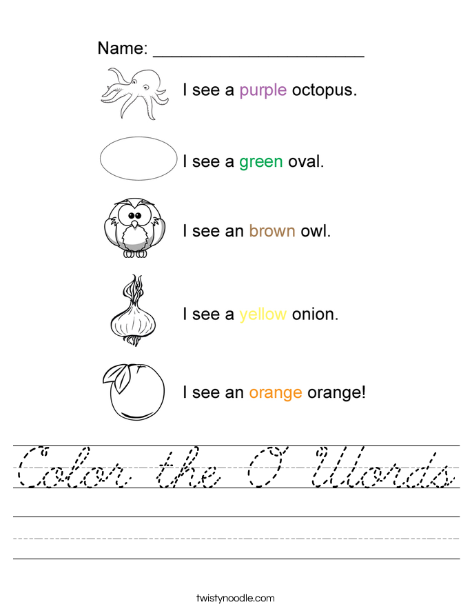 Color the O Words Worksheet