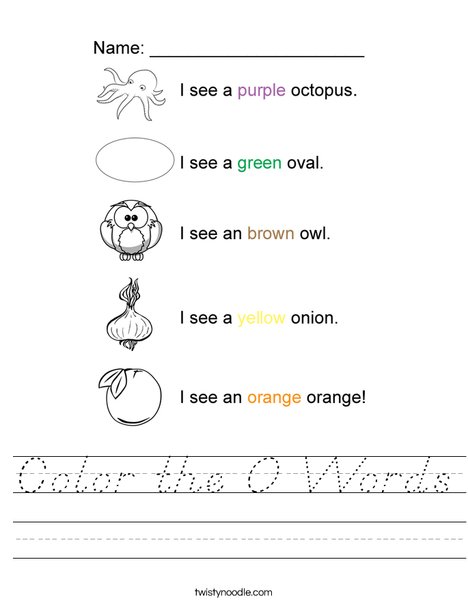 Color the O Words Worksheet