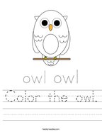 Color the owl Handwriting Sheet