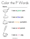 Color the P Words Coloring Page
