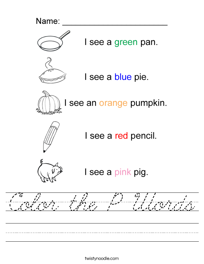 Color the P Words Worksheet