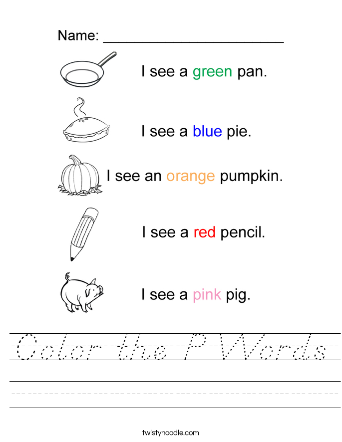 Color the P Words Worksheet