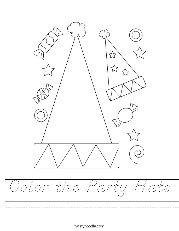 Color the Party Hats Worksheet