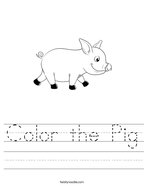 Color the Pig Handwriting Sheet