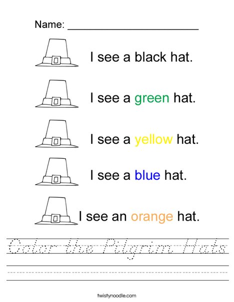 Color the Hats Worksheet