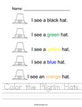 Color the Pilgrim Hats Worksheet