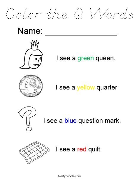 Color the Q Words Coloring Page
