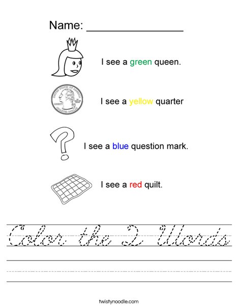 Color the Q Words Worksheet