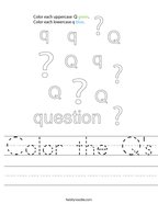 Color the Q's Handwriting Sheet