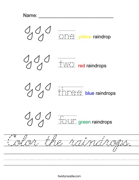 Color the Raindrops Worksheet