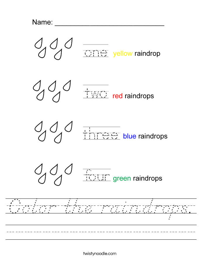 Color the raindrops. Worksheet