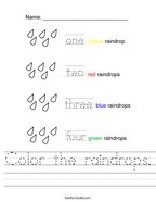 Color the raindrops Handwriting Sheet