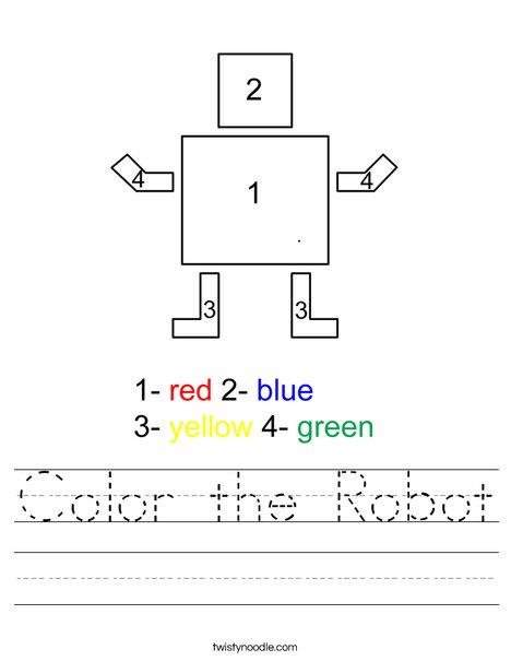 Color the Robot Worksheet Twisty Noodle Color the Robot Worksheet Twisty Noodle