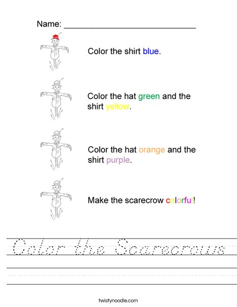 Color the Scarecrows Worksheet