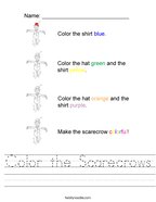 Color the Scarecrows Handwriting Sheet