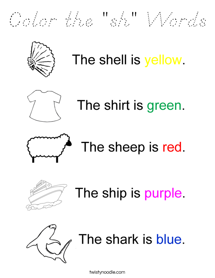 Color the "sh" Words Coloring Page