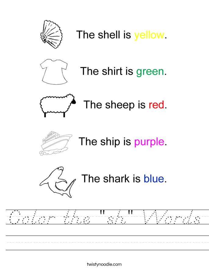 Color the "sh" Words Worksheet